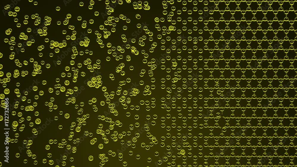 Poster composing hexagonal molecular structure, seamless loop. creation, nanotechnology or chemistry concep