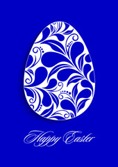 Easter card with the inscription Happy Easter. Easter egg ornament in floral style for holiday design. EPS10.