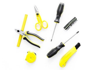 set of tools for build and repair house on white background top view