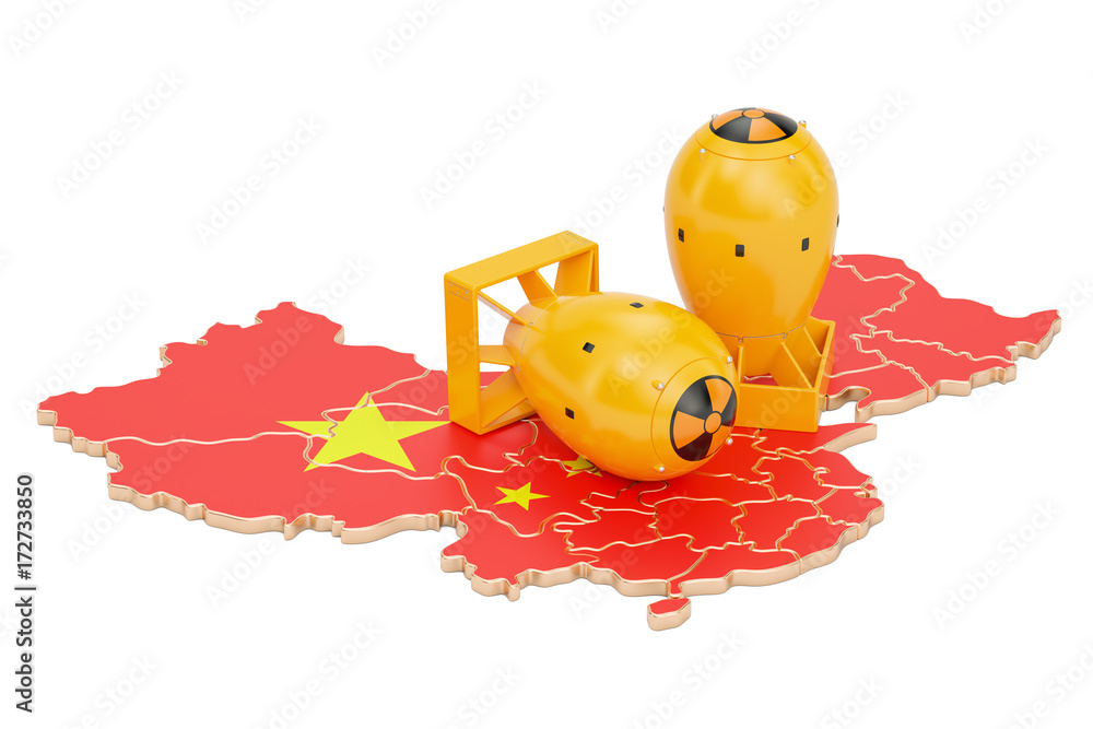 Poster chinese map with nuclear weapon concept, 3d rendering