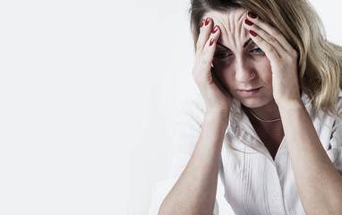I hate my office work. Young business woman before a difficult decisions about work. Low wages,...