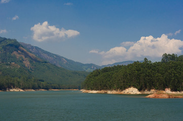 View of a mountain lake near Munnar, Kerala, India, Asia