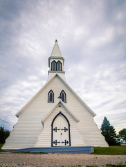White wooden Church Gaspe Quebec
