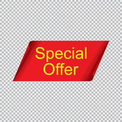 special offer, on a red ribbon. transparent background.