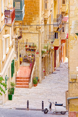 Fototapeta na wymiar Characteristic alley of Il-Belt Valletta, Malta