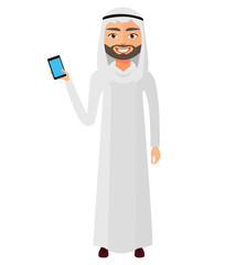 Young arab business man talking the phone flat cartoon vector Illustration