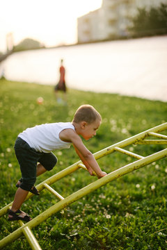 Boy is playing outside