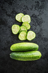 Sliced green cucumbers.