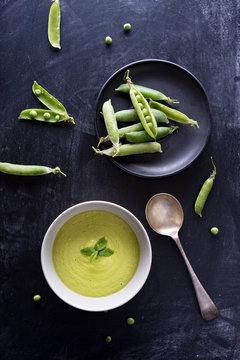 Homemade minted pea soup.