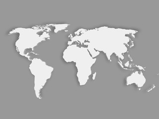 Fototapeta na wymiar White 3D world map with dropped shadow on grey background. EPS10 vector illustration.