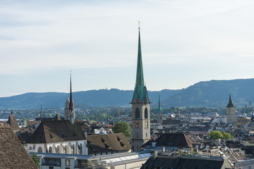 Fototapeta na wymiar Scenery of old town of Zurich, Switzerland from University hill in summer