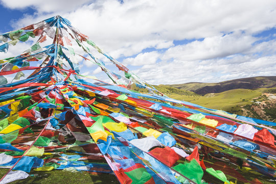 prayer flags on the mountain