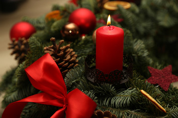 Advent Season, four candles burning. Advent background.