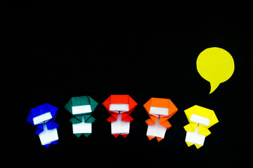 The Handmade Origami Balloons with Ninja Kids on the Black Background