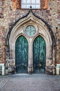 Neogothic Entrance with Two Copper Doors