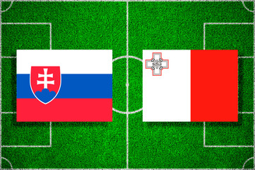 Flag of Slovakia - Malta on the football field. soccer match