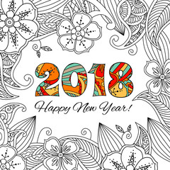 Fototapeta na wymiar New year card with numbers 2018 on floral background.