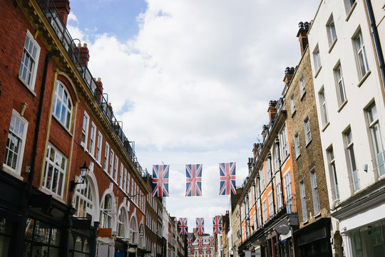 Union jacks on a central London shopping street