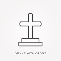 Obraz premium Line icon grave with cross