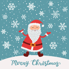 Merry Christmas. Santa Claus in Christmas snow scene.