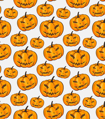 Halloween Seamless Pattern Isolated Wrap Wallpaper With Terrible Pumpkins In A Cartoon Style. Vector illustration of Halloween theme for your projects