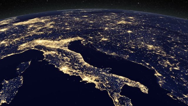 Night side of the Earth with city lights. Zoom in Europe and North Africa countries. Elements of this image furnished by NASA