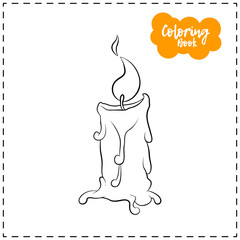 Vector outline illustration of a candle for Halloween on a white background