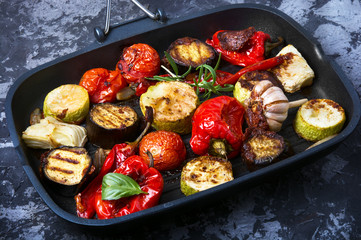 Grilled vegetables in a frying pan