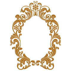 Golden vintage oval graphical frame in antique style. Vector.