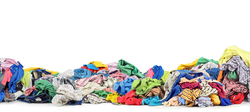 Big pile of clothes on a white background