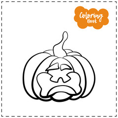 Vector outline illustration of a pumpkin lantern for Halloween with emotion on a white background
