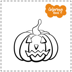 Vector outline illustration of a pumpkin lantern for Halloween with emotion on a white background