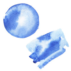 Abstract watercolor background. Blue stains. Hand drawn illustration.