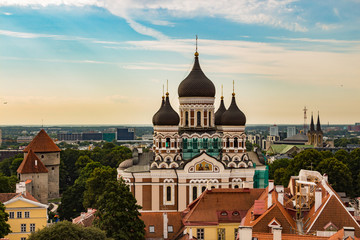 Aerial view to Orthodox church Alexander Nevsky and Old Town, Tallin, Estonia