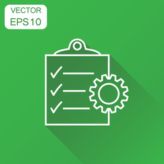 Document icon. Business concept project management pictogram. Vector illustration on green background with long shadow.
