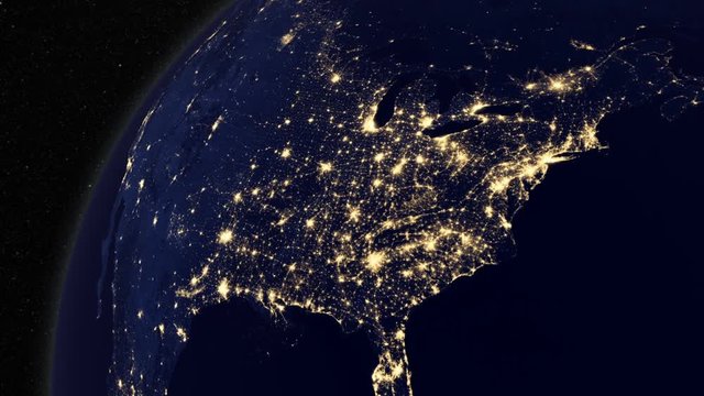Night side of the Earth with city lights of US. Elements of this image furnished by NASA