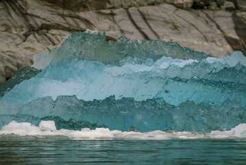 Glacial Ice from the LeConte Glacier. Beautiful clear deep blue and cyan chunks of glacial ice that has calved off of the main glacier in LeConte Bay.
