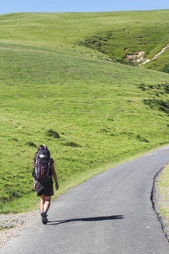 Pilgrim walking on Pyrenees the Camino de Santiago