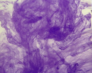 Lilac drops of paint in a transparent vessel with water. Template for design, web, invitation, logo and text.