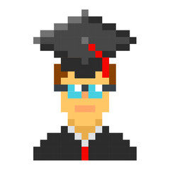 Fototapeta premium Graduation cap student avatar pixel art cartoon retro game style