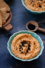 carrot dip with toasted lavash bread