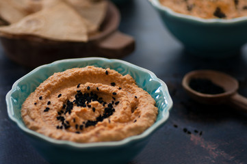carrot dip with toasted lavash bread