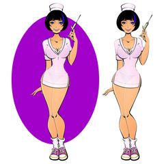 Sexy nurse in a transparent gown with a syringe. For adults.