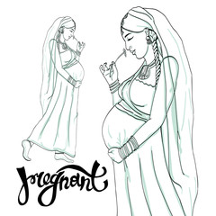 indian pregnant woman in pregnancy dress is prepared for maternity
