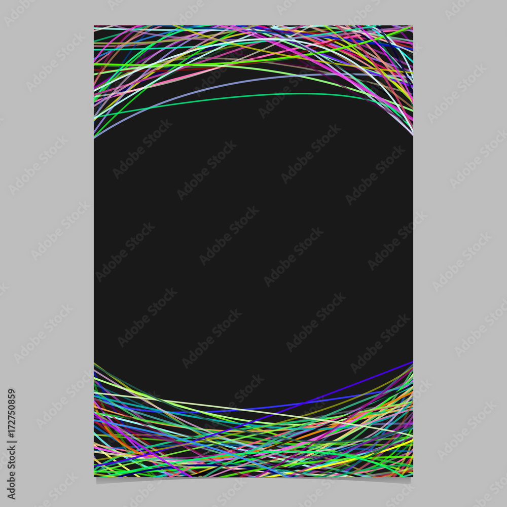 Poster Abstract brochure template with random curves in multicolored tones at top and bottom - blank vector flyer graphic design on black background