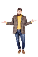 young man doing a balance gesture