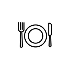 thin line cutlery and dish icon on white background