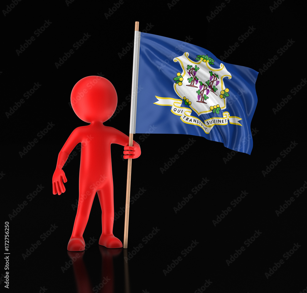 Poster man and flag of the us state of connecticut. image with clipping path