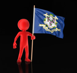 Man and flag of the US state of Connecticut. Image with clipping path