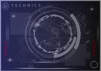 Machine-building drawings on a blue background
